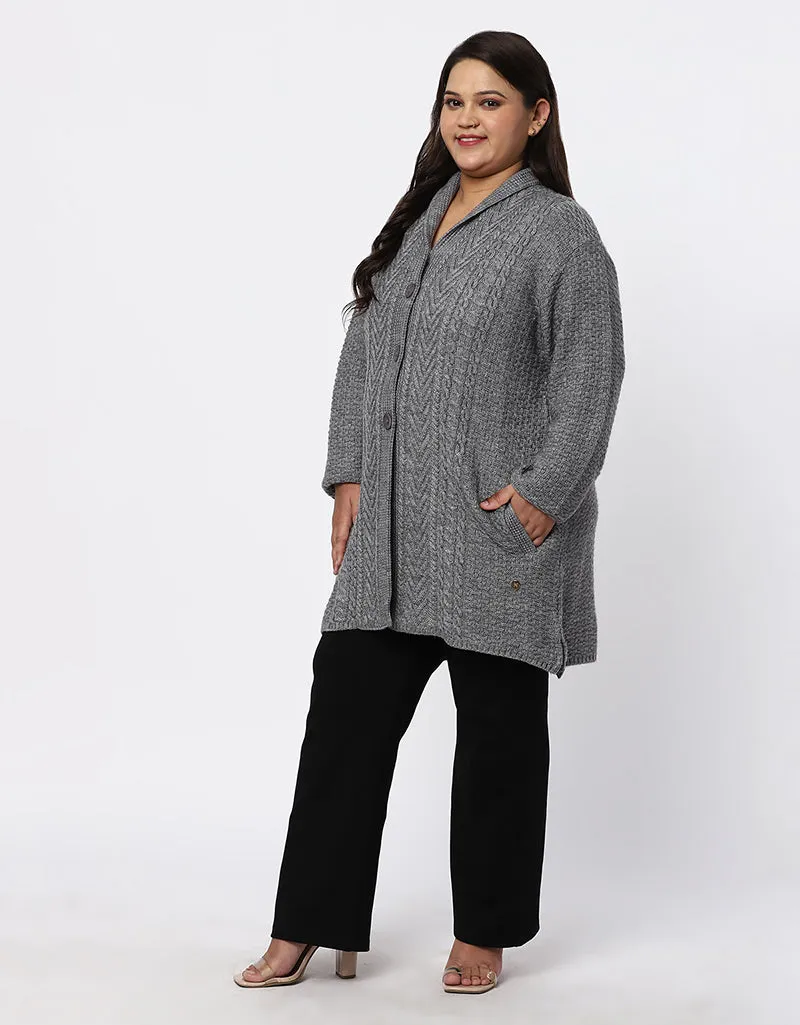 Women Plus Size Woolen Knitted Long Coat