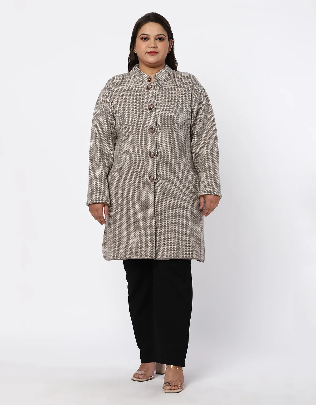 Women T-Neck Plus Size Front Buttons Long coat