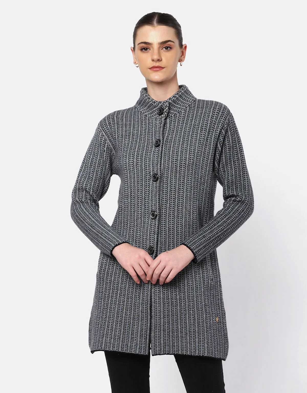 Women Woolen Front Buttons Long Coat