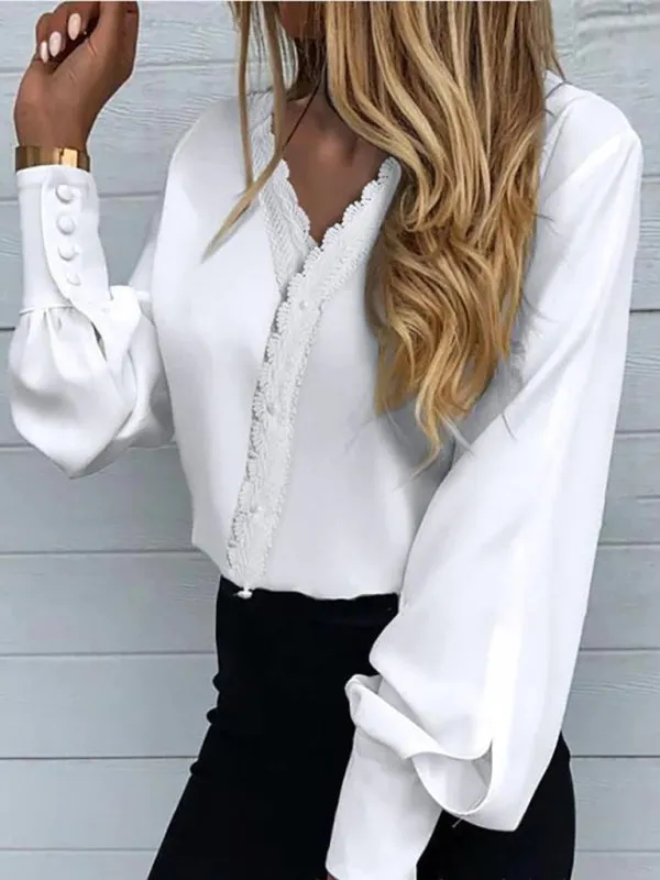 Women's Printed Lace Long Sleeve Top